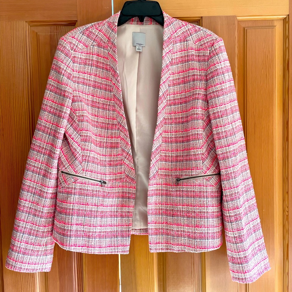 Halogen pink tweed blazer, size XL, with zippered pockets